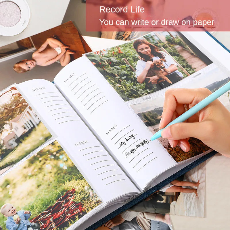 6 Inch Linen Photo Album, Interleaf, Children Growth Collection, Writable Memory Book for Family Portrait Keepsake