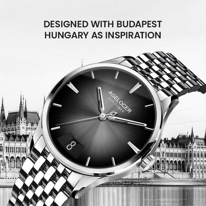 Automatic Mechanical AGELOCER Budapest Watch For Men Steel Strap Dress Watch Big Calendar Elegant B 1