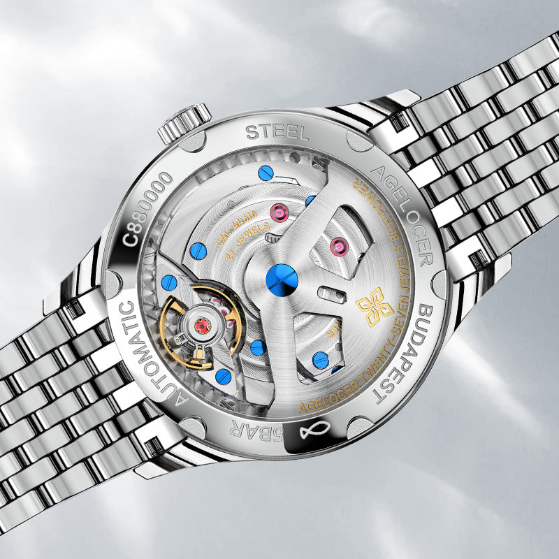 Automatic Mechanical AGELOCER Budapest Watch For Men Steel Strap Dress Watch Big Calendar Elegant B 2
