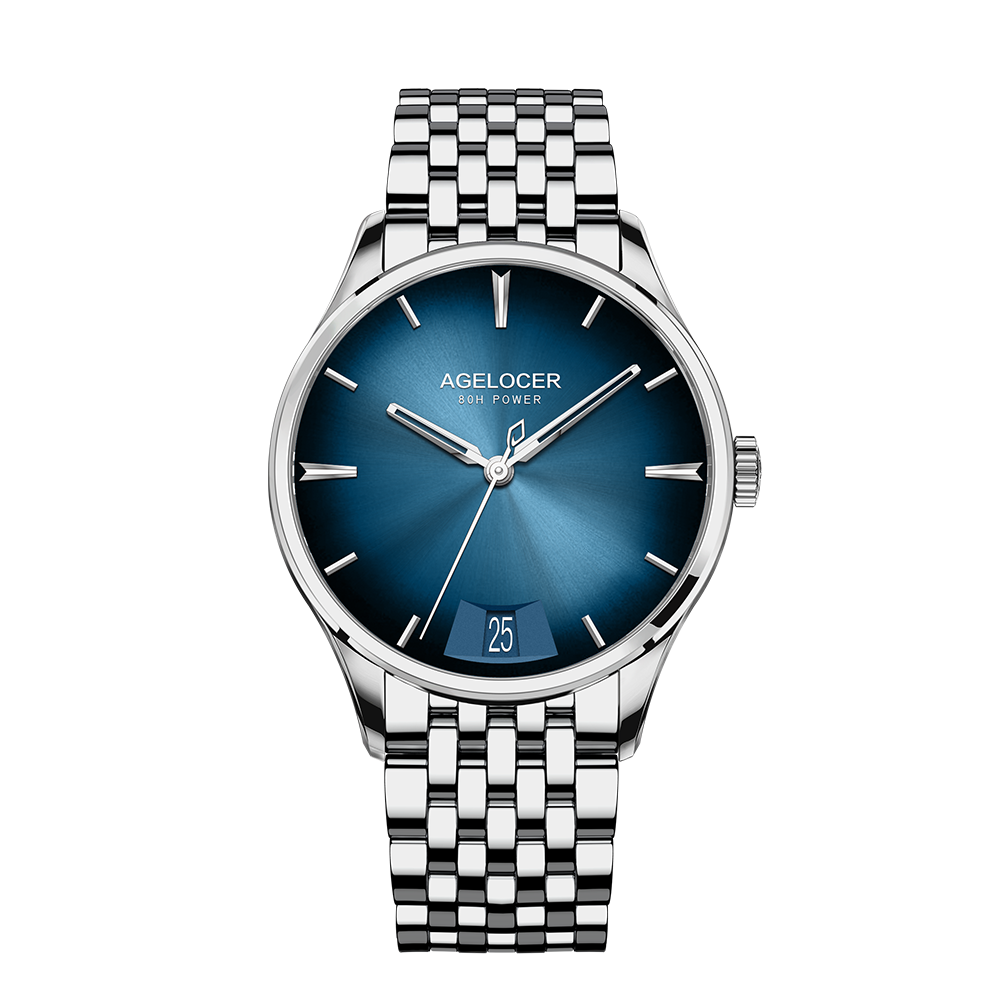 Automatic Mechanical AGELOCER Budapest Watch For Men Steel Strap Dress Watch Big Calendar Elegant B 9