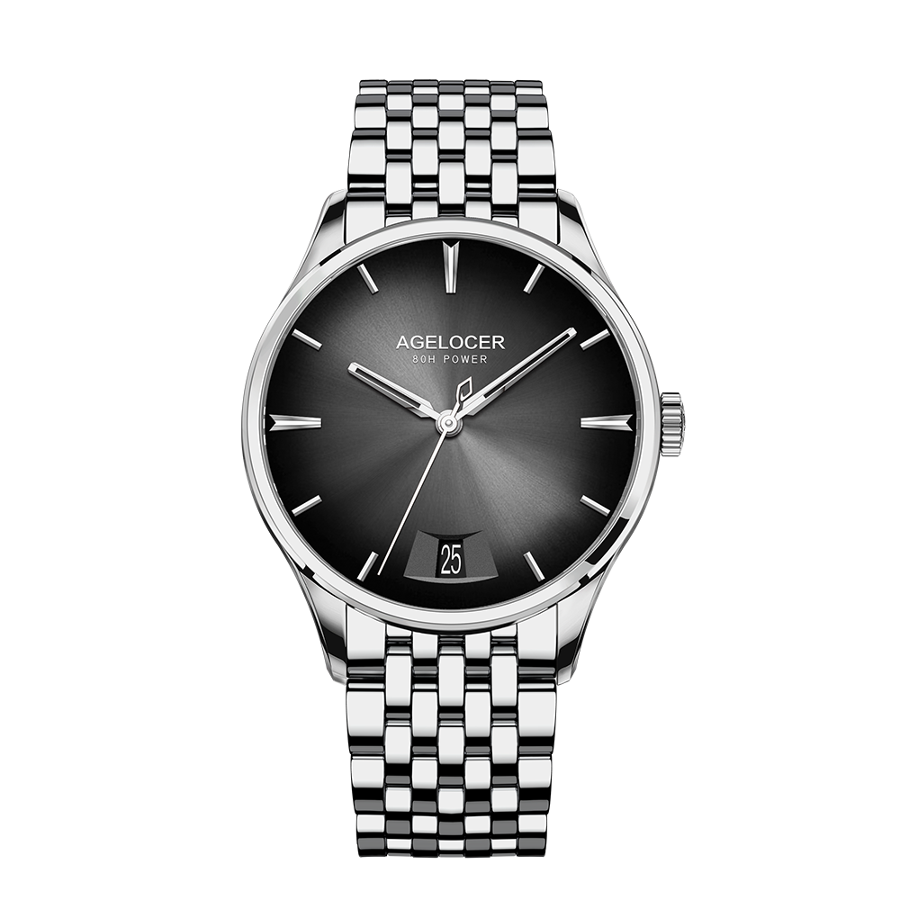 Automatic Mechanical AGELOCER Budapest Watch For Men Steel Strap Dress Watch Big Calendar Elegant B 10