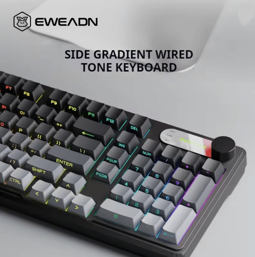 EWEADN GS75 RGB Gaming Keyboard with Knob and Side Printed Gradient Keycaps