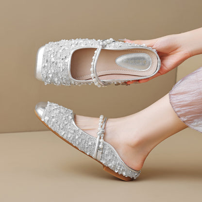 Ladies Casual Mules Stylish Pearl Design Flat Shoes For Women Comfortable Outdoor Slippers For Work 2
