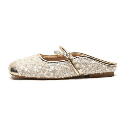 Ladies Casual Mules Stylish Pearl Design Flat Shoes For Women Comfortable Outdoor Slippers For Work 4