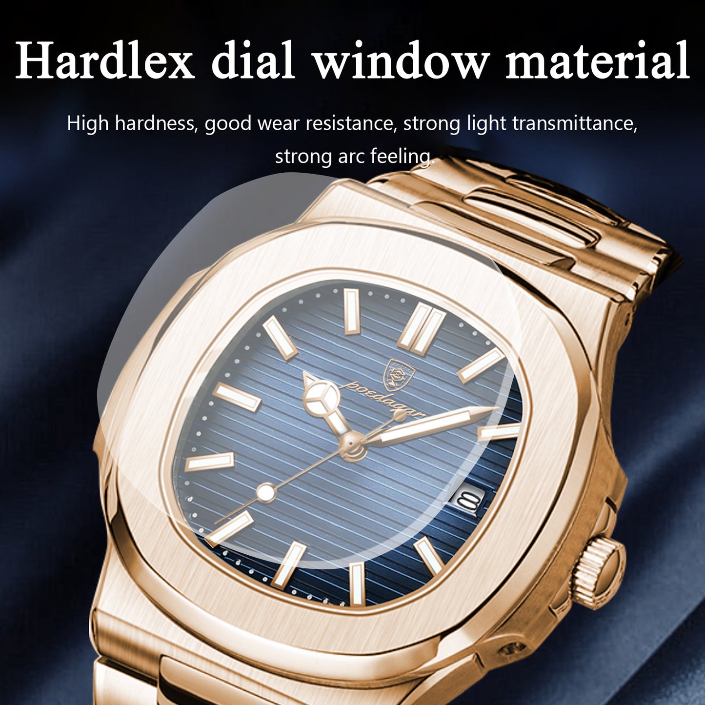 Fashion Square Quartz Watch for Men, Waterproof Luminous Date Stainless Steel, Business Luxury Wristwatch