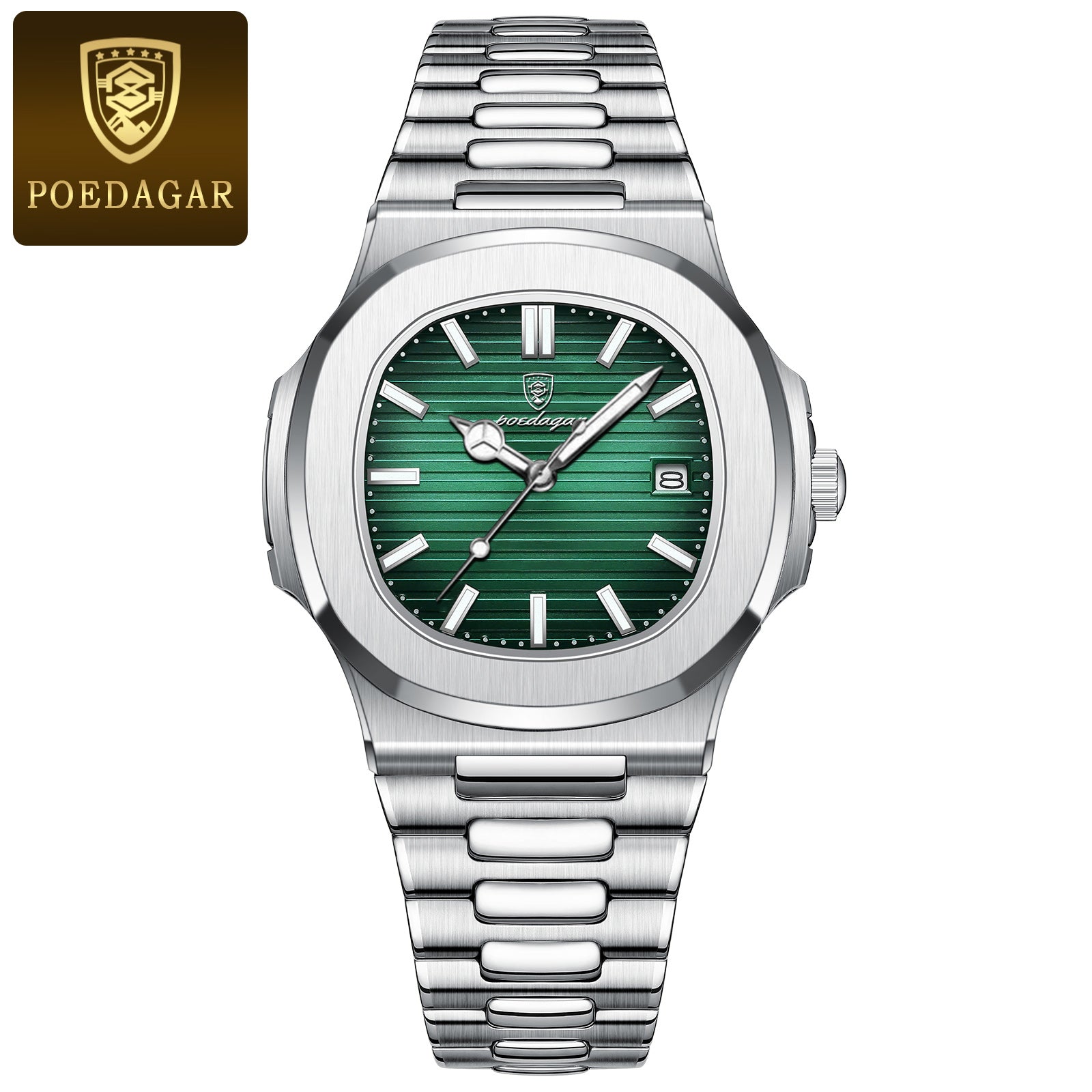 Fashion Square Quartz Watch for Men, Waterproof Luminous Date Stainless Steel, Business Luxury Wristwatch