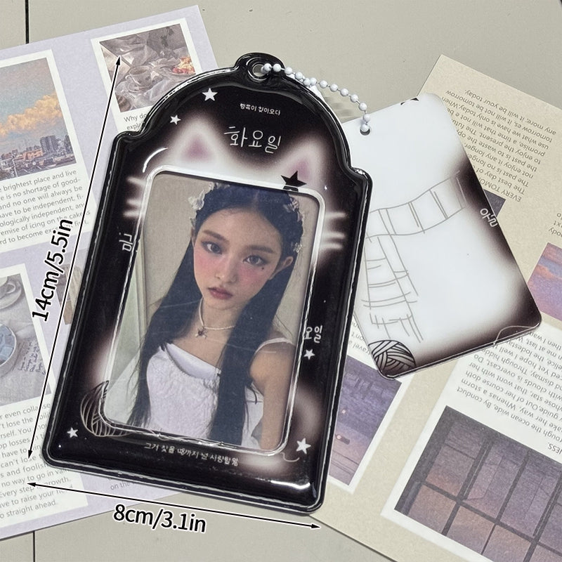 Y2K Cat Photo Card Holder, Cute Black Cat Kpop Photocard Holder Keychain for Backpack, Album, & Display Pendant