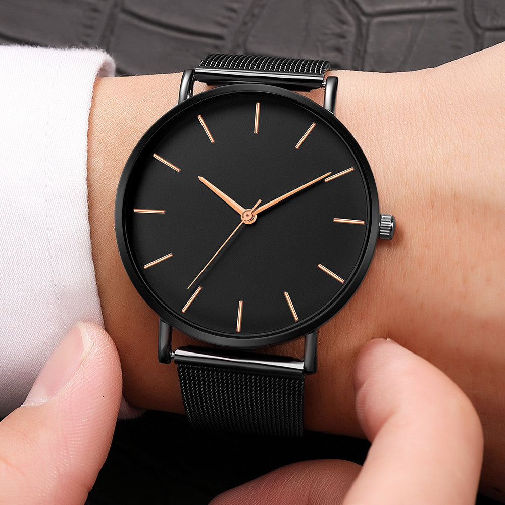 Simple Men Business Stainless Steel Mesh Belt Quartz Watch, Ultra Thin Fashion Watch, Casual Relogio Masculino
