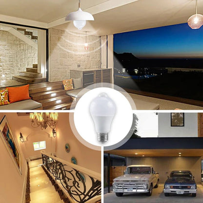 12W LED Motion Sensor Bulb, PIR Sensor Light Auto ON/OFF, E27 Base Night Light for Home, Parking, Corridor & Garden
