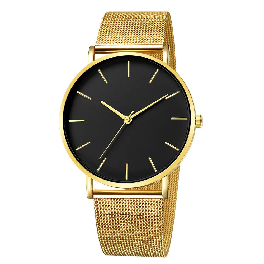 Simple Men Business Stainless Steel Mesh Belt Quartz Watch, Ultra Thin Fashion Watch, Casual Relogio Masculino