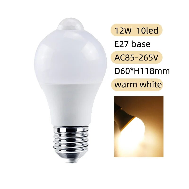 12W LED Motion Sensor Bulb PIR Sensor Light Auto ONOFF E27 Base Night Light For Home Parking Corrid 6
