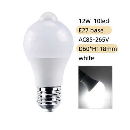 12W LED Motion Sensor Bulb PIR Sensor Light Auto ONOFF E27 Base Night Light For Home Parking Corrid 7