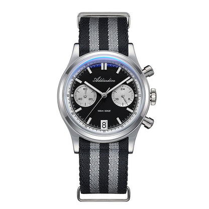Men Chronograph Watch, Quartz Wristwatch, Waterproof Bubble Glass, Luminous Dial 38mm