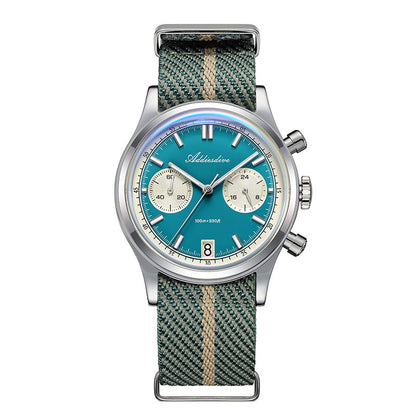 Men Chronograph Watch, Quartz Wristwatch, Waterproof Bubble Glass, Luminous Dial 38mm