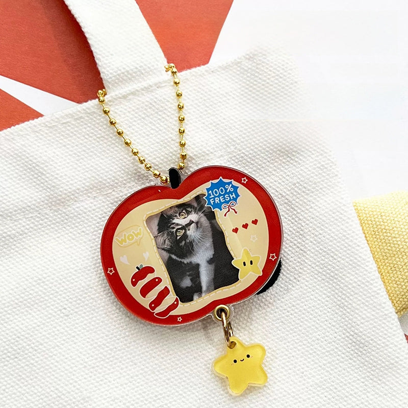 Acrylic Kpop Idol Photocard Holder Photo Card Protector Cover with Keychain, Cartoon Apple Shaped Mini Album for Bag