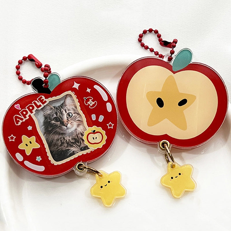 Acrylic Kpop Idol Photocard Holder Photo Card Protector Cover with Keychain, Cartoon Apple Shaped Mini Album for Bag