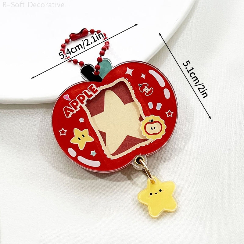 Acrylic Kpop Idol Photocard Holder Photo Card Protector Cover with Keychain, Cartoon Apple Shaped Mini Album for Bag