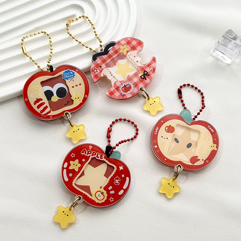 Acrylic Kpop Idol Photocard Holder Photo Card Protector Cover with Keychain, Cartoon Apple Shaped Mini Album for Bag