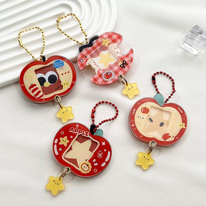Acrylic Kpop Idol Photocard Holder Photo Card Protector Cover with Keychain, Cartoon Apple Shaped Mini Album for Bag