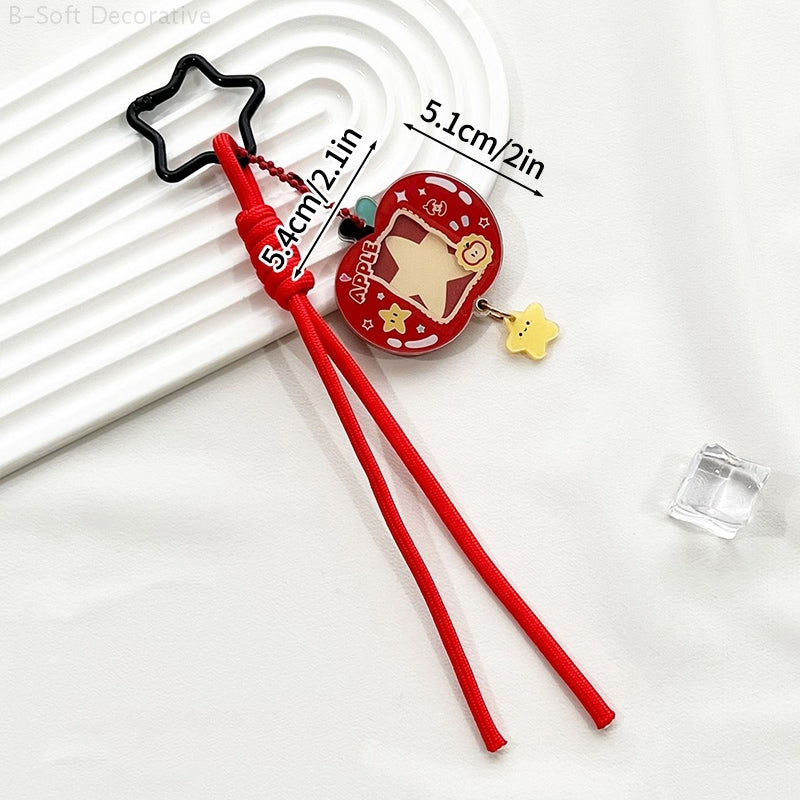 Acrylic Kpop Idol Photocard Holder Photo Card Protector Cover with Keychain, Cartoon Apple Shaped Mini Album for Bag