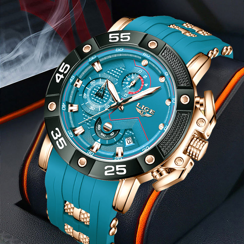 LIGE Mens Big Dial Military Sports Watch, Top Brand Luxury Quartz Watch for Men, Waterproof Silicone Strap Watch