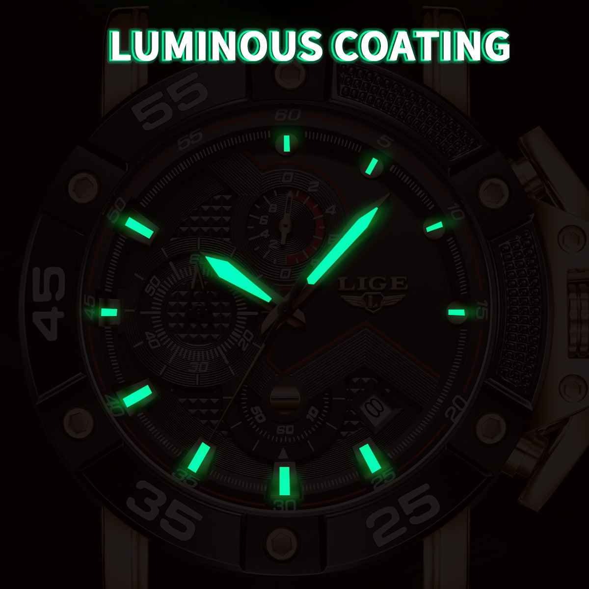 LIGE Mens Big Dial Military Sports Watch, Top Brand Luxury Quartz Watch for Men, Waterproof Silicone Strap Watch