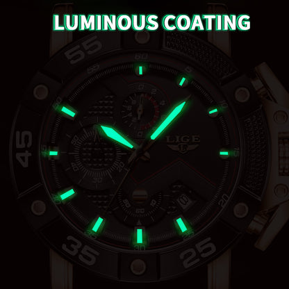LIGE Mens Big Dial Military Sports Watch, Top Brand Luxury Quartz Watch for Men, Waterproof Silicone Strap Watch