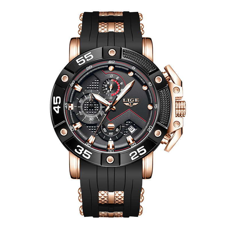 LIGE Mens Big Dial Military Sports Watch, Top Brand Luxury Quartz Watch for Men, Waterproof Silicone Strap Watch