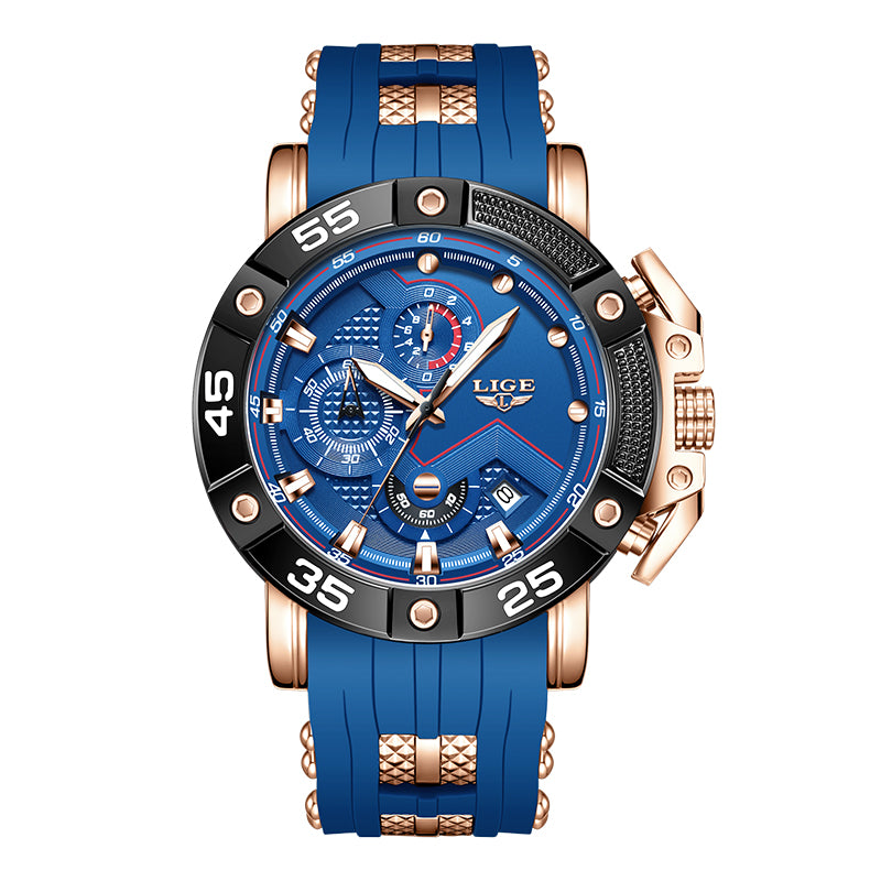 LIGE Mens Big Dial Military Sports Watch, Top Brand Luxury Quartz Watch for Men, Waterproof Silicone Strap Watch