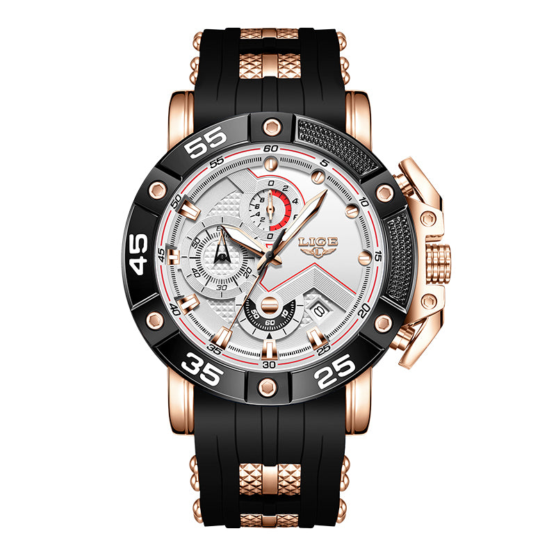 LIGE Mens Big Dial Military Sports Watch, Top Brand Luxury Quartz Watch for Men, Waterproof Silicone Strap Watch