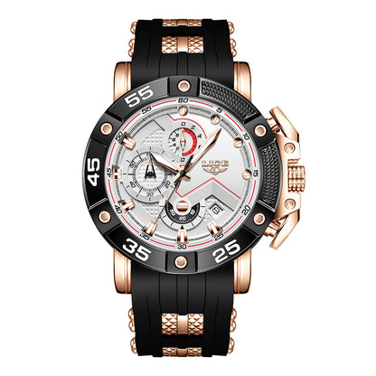 LIGE Mens Big Dial Military Sports Watch, Top Brand Luxury Quartz Watch for Men, Waterproof Silicone Strap Watch