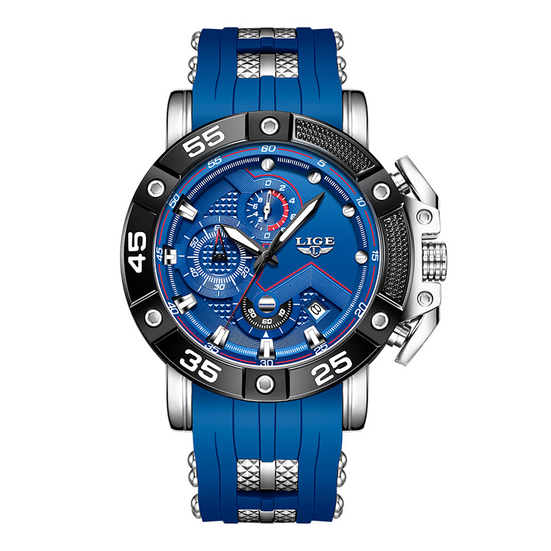 LIGE Mens Big Dial Military Sports Watch, Top Brand Luxury Quartz Watch for Men, Waterproof Silicone Strap Watch