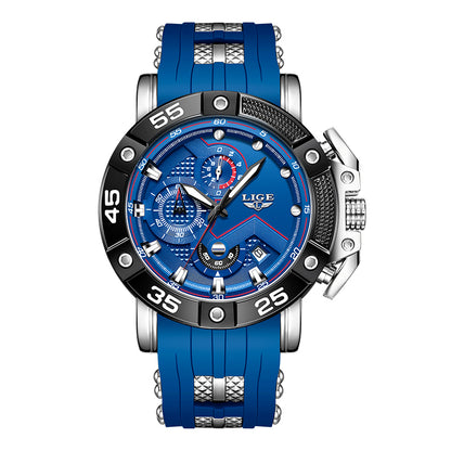 LIGE Mens Big Dial Military Sports Watch, Top Brand Luxury Quartz Watch for Men, Waterproof Silicone Strap Watch