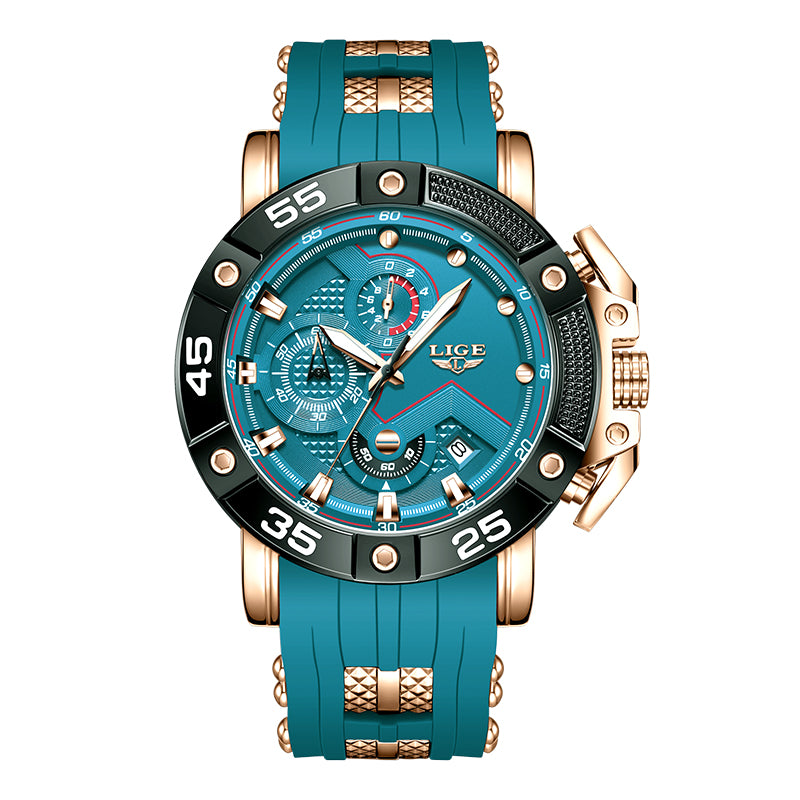 LIGE Mens Big Dial Military Sports Watch, Top Brand Luxury Quartz Watch for Men, Waterproof Silicone Strap Watch