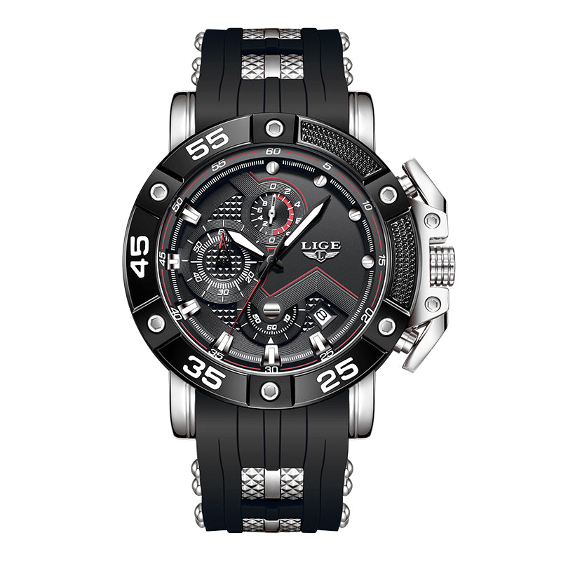 LIGE Mens Big Dial Military Sports Watch, Top Brand Luxury Quartz Watch for Men, Waterproof Silicone Strap Watch