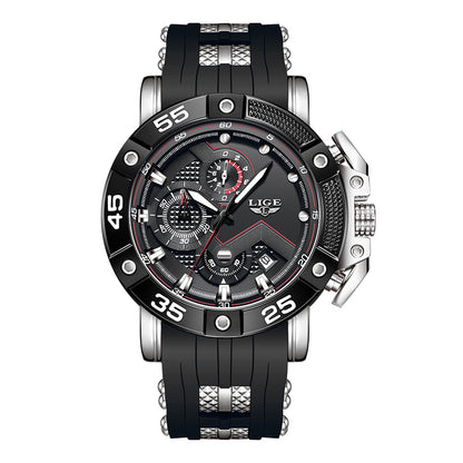 LIGE Mens Big Dial Military Sports Watch, Top Brand Luxury Quartz Watch for Men, Waterproof Silicone Strap Watch