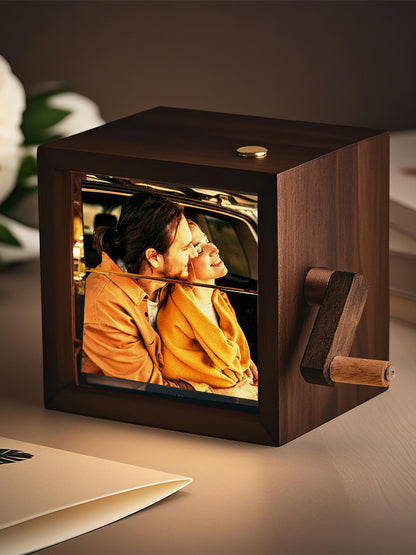 Custom Hand-Cranked Photo Flipbook Box, Personalized Valentines Day Gift with Solid Wood Frame