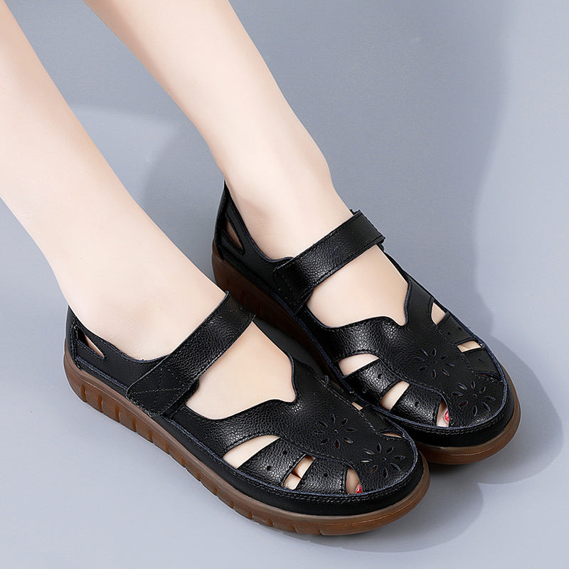 Sandals Summer Breathable Leather Slippers Women's, Non Slip Casual Roman Shoes Ladies, Versatile Slip On Summer Style