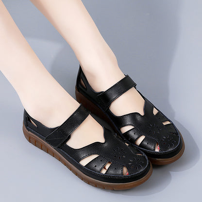 Sandals Summer Breathable Leather Slippers Women's, Non Slip Casual Roman Shoes Ladies, Versatile Slip On Summer Style