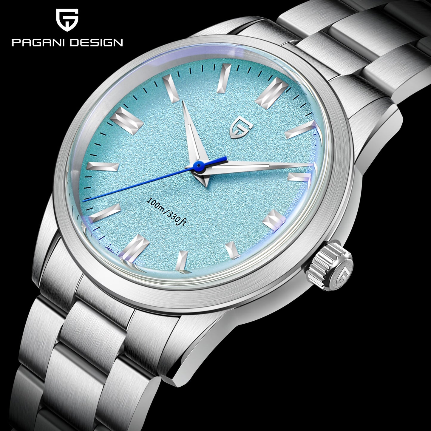 PAGANI DESIGN Quartz Watch for Men, Stainless Steel Case, AR Coating Sapphire, VH31 Sports Business Style