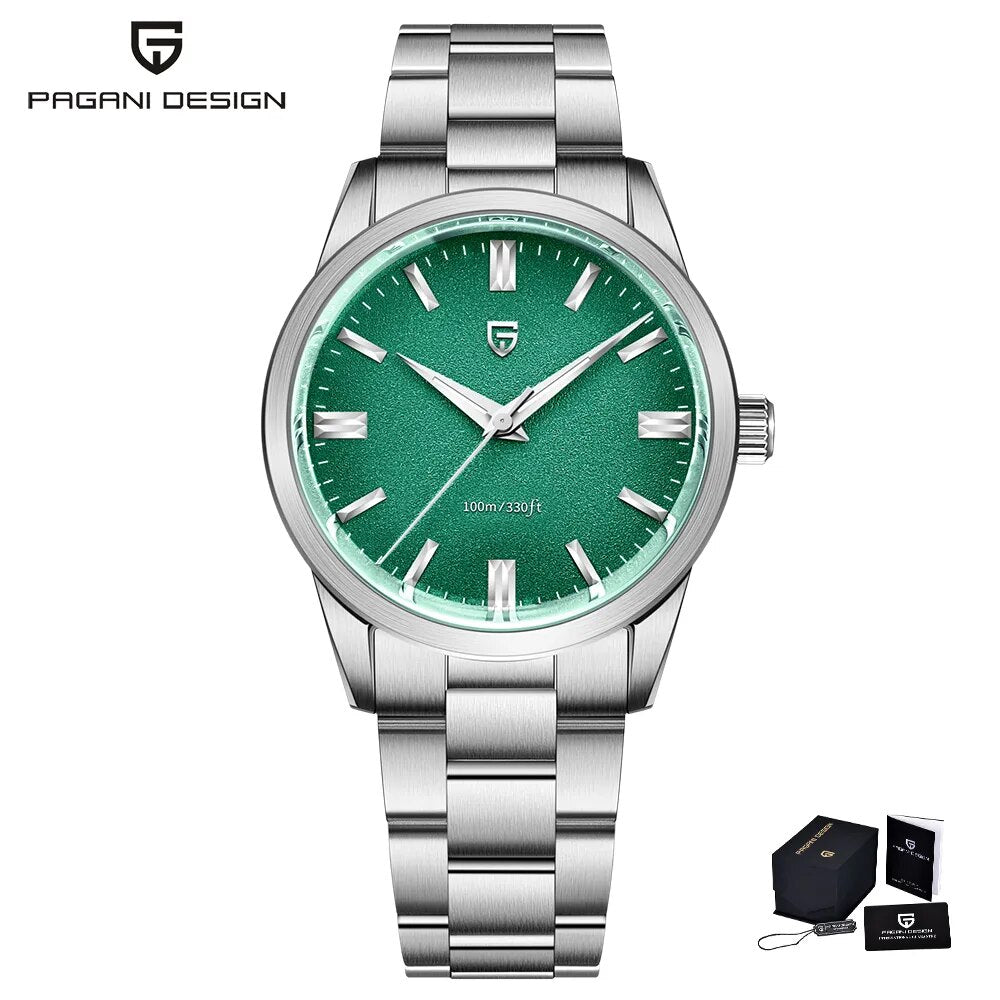 PAGANI DESIGN Quartz Watch for Men, Stainless Steel Case, AR Coating Sapphire, VH31 Sports Business Style
