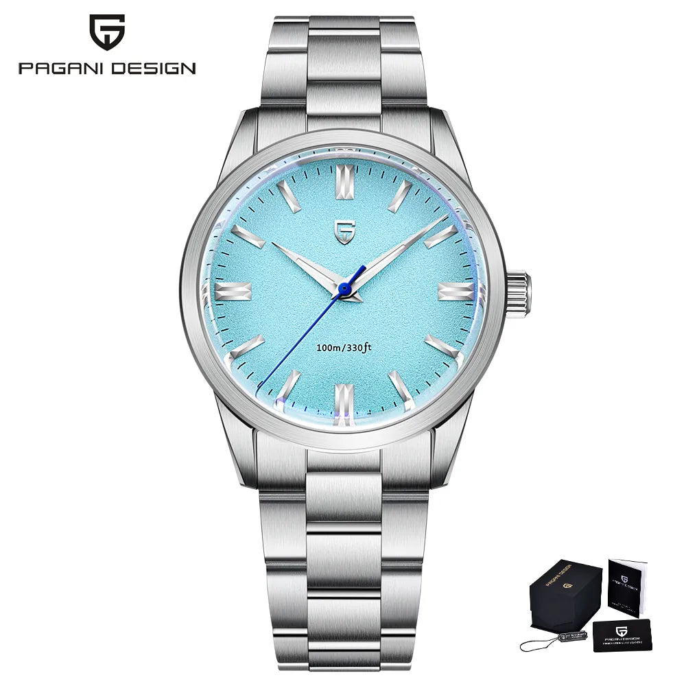 PAGANI DESIGN Quartz Watch for Men, Stainless Steel Case, AR Coating Sapphire, VH31 Sports Business Style