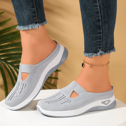 Women Slip On Canvas Summer Slippers Ventilated Half Slipper Shoes Comfortable Home Footwear Flat L 2