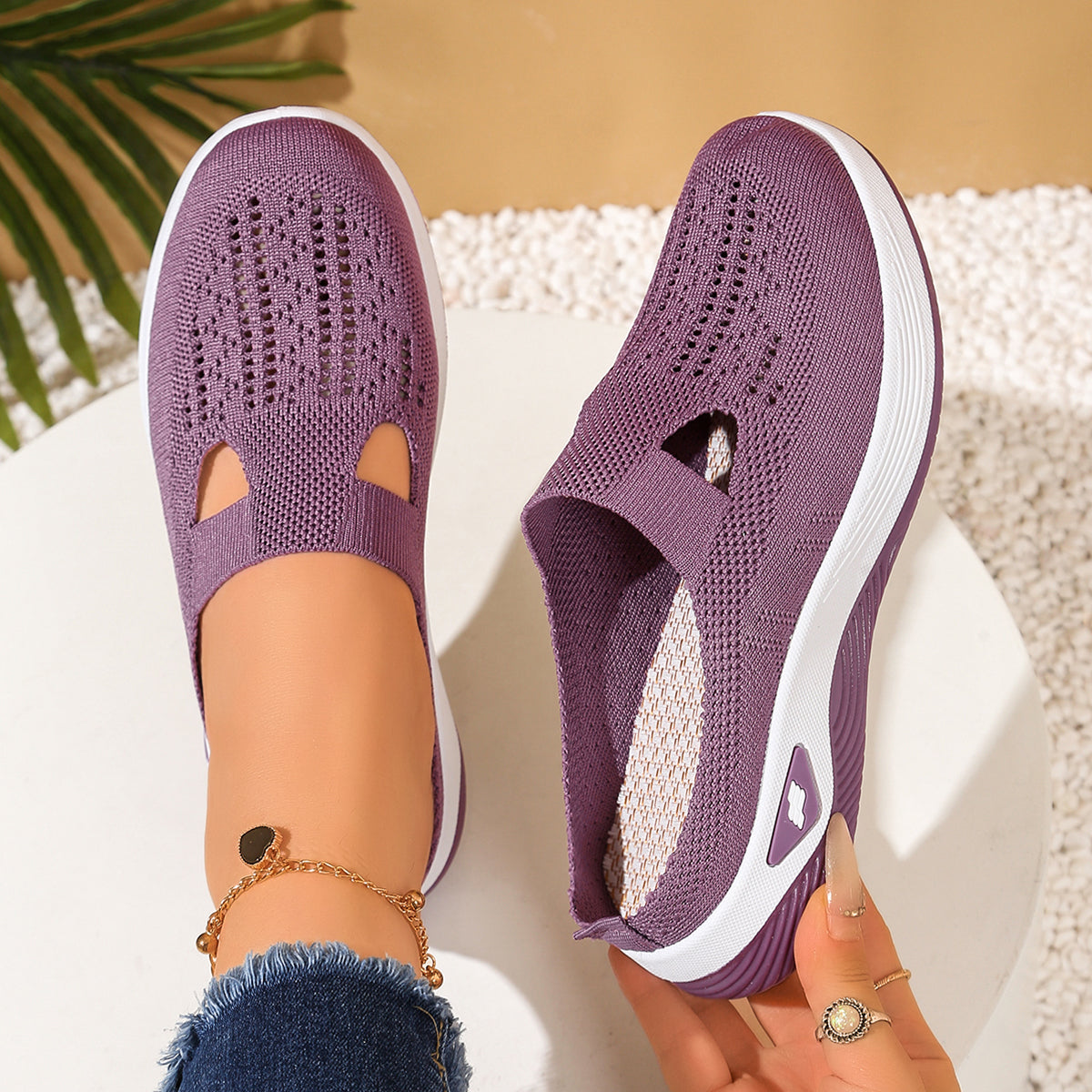 Women Slip On Canvas Summer Slippers Ventilated Half Slipper Shoes Comfortable Home Footwear Flat L 8