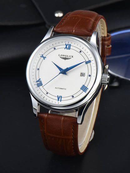 Automatic Man Watch Waterproof Leather Watch For Men Simple Date Mechanical Timepiece 8