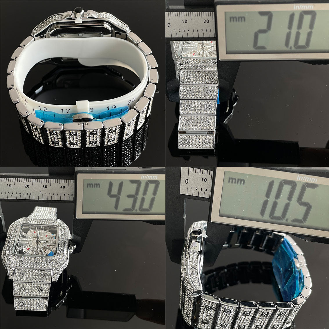 Luxury Gold Men Watch, Hip Hop Iced Out Square Quartz Wristwatch, Waterproof Hollow Fashion Clocks Reloj