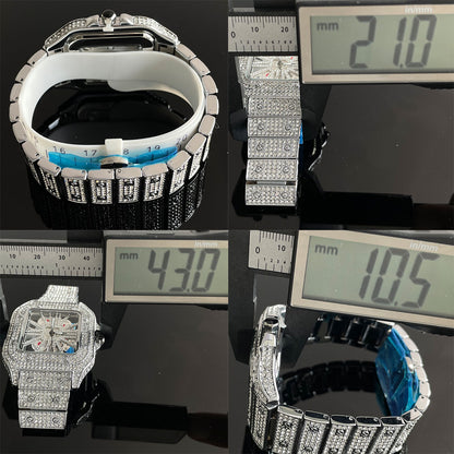 Luxury Gold Men Watch, Hip Hop Iced Out Square Quartz Wristwatch, Waterproof Hollow Fashion Clocks Reloj