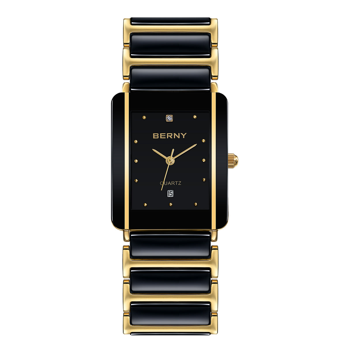 Fashion Luxury Rectangle Wristwatch for Men and Women, Ceramic Quartz Watch, Waterproof Black Gold Couple Gift
