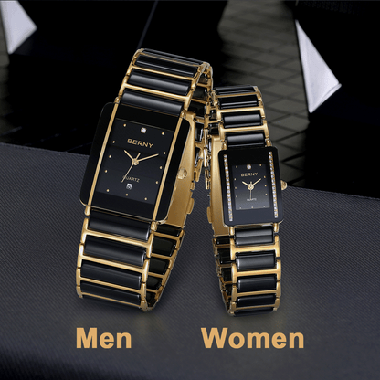 Fashion Luxury Rectangle Wristwatch For Men And Women Ceramic Quartz Watch Waterproof Black Gold Co 4