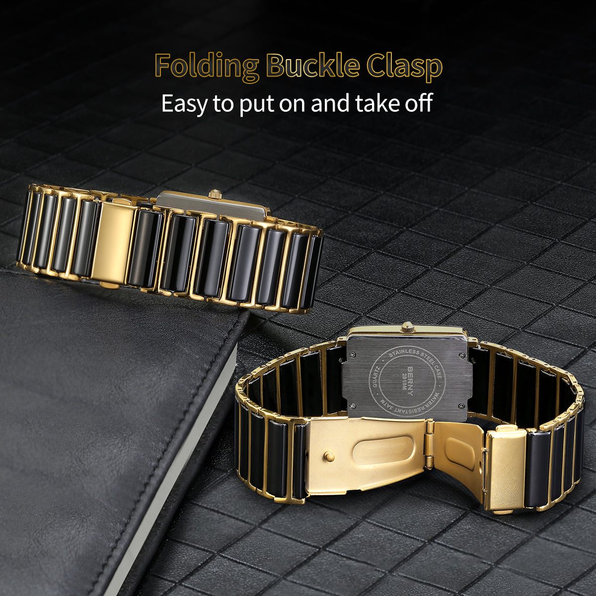Fashion Luxury Rectangle Wristwatch For Men And Women Ceramic Quartz Watch Waterproof Black Gold Co 5